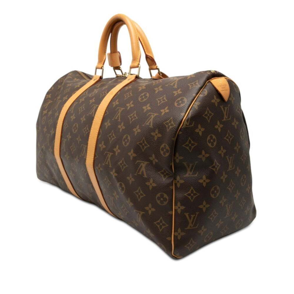 LOUIS VUITTON Authentic Brown Monogram Leather Keepall 50 Boston Bag - Picture 2 of 7